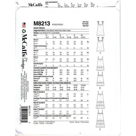 McCall's M8213 Misses XS to M Loose Fitting Tiered Sundresses Sewing Pattern - Picture 2 of 2